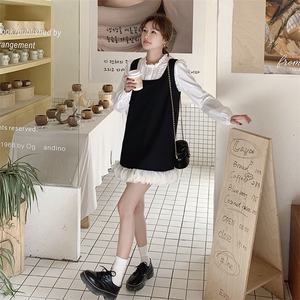 法式甜美花瓣背心连衣裙套装女2025秋新款高级感衬衫小个子两件套图片
