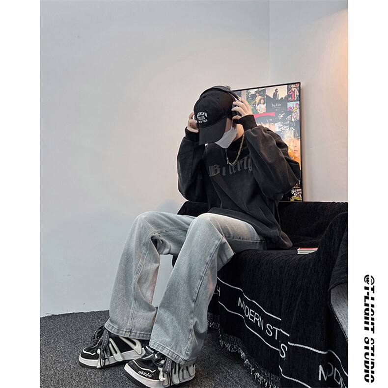 B221美式ins高街暗黑重工艺宽松直筒牛仔裤LK23125-P65控88,男装牛仔裤,电商B221