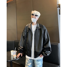韩版垫肩立领皮衣夹克宽松显高pu机车服男女休闲外套JK9333-p73，男装夹克，星座1008