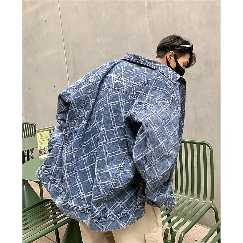 2025港风格子牛仔定制面料夹克男：70%棉30%聚酯纤维NZ77090P95控，男装夹克，星座227-7