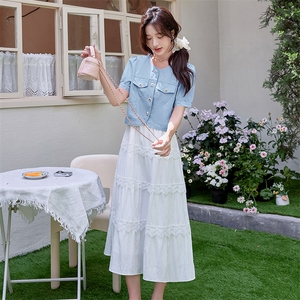 巨好看吊带连衣裙套装女夏裙子2025新款今年流行爆款蛋糕裙两件套图片