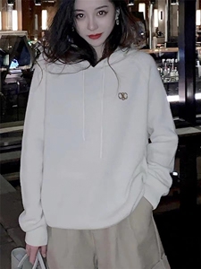 时尚百搭秋季连帽刺绣双C元宝针帽衫 显瘦保暖女士针织衫/毛衣图片