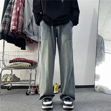 新款春季裤子水洗微喇牛仔裤港风宽松直筒裤N0406-P48，男装牛仔裤，星座308B-2