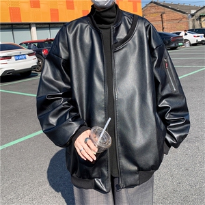 A902-P65 秋季oversize高级感潮牌夹克棒球服美式机车皮衣外套男图片