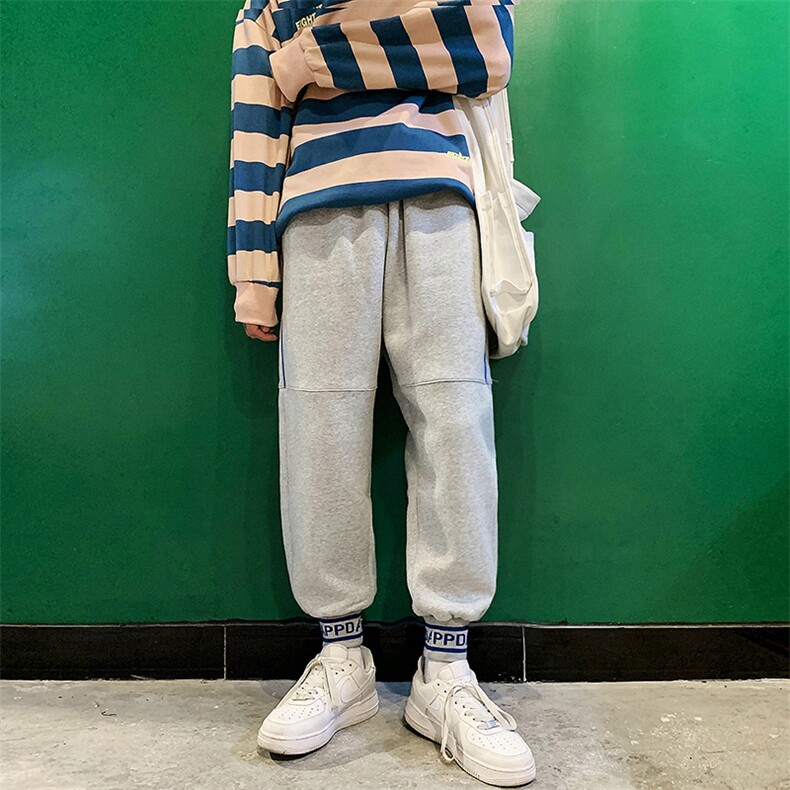 2021夏季新街拍港风大码卫裤男运动束脚条纹学生休闲裤K66-P45,男装休闲裤,电商A001