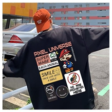 350g华棉潮牌圆领宽松情侣长袖打底衫上衣束口T恤卫衣Y53-P38网图，女装T恤，电商B245