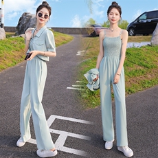 高级设计感连体裤套装女2023年夏季新款时尚气质吊带连衣裤两件套，女装套装/套裙，瑶迪依秀