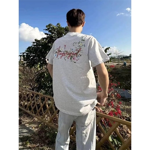 万针全刺绣工艺抖音得物高品质260克重磅纯棉双纱美式高街短袖T恤图片