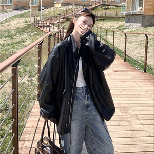 设计感皮衣外套女春秋款宽松休闲百搭上衣潮酷洋气中长款PU皮夹克图片