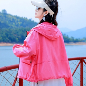 欧货2025夏季新款时尚宽松显瘦连帽防晒衣外套女纯色薄款透气上衣图片