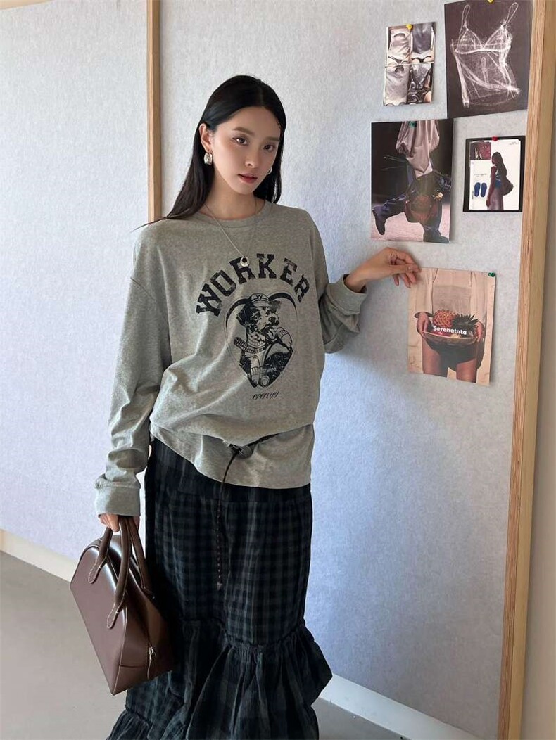 2025百搭时尚简约爱心狗狗长t上衣，女装T恤，湘姗