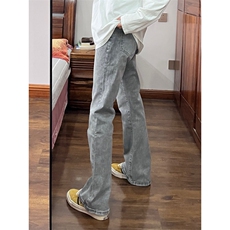 有货】烟灰色弯刀牛仔裤cleanfit裤子美式高街vibe微喇K906LL-P53，男装牛仔裤，星座1007（原301D）