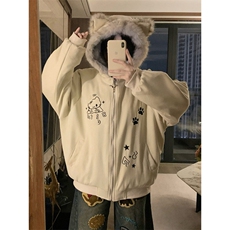 网图小众设计KT刺绣加厚座山雕毛绒外套男女冬季棉衣外套P108，男装棉衣，电商C306-1