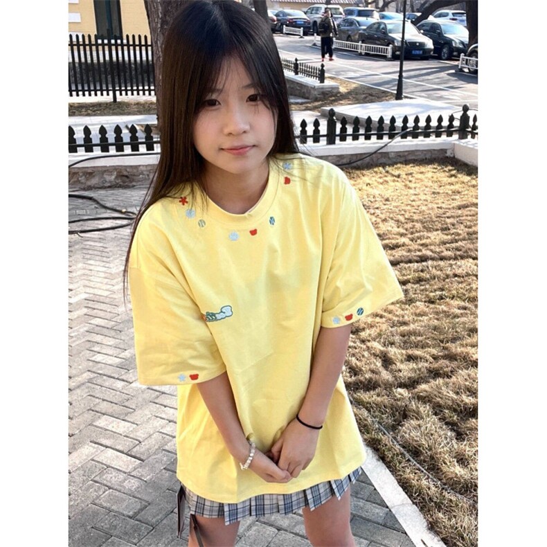 H0837-P35推荐#全刺绣休闲宽松潮牌短袖T恤,女装T恤,星座617A-2