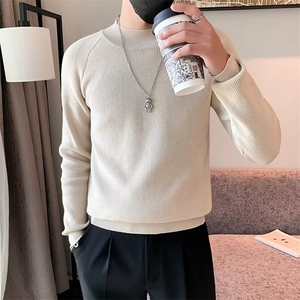 不规则流苏半高领纯色毛衣男英伦修身保暖简约款打底线衫潮 M844图片