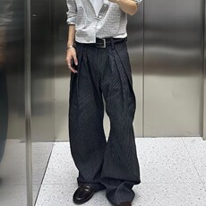 复古休闲裤男士春秋季百褶皱坠感垂感韩系潮流阔腿直筒长裤子潮，男装休闲裤，星座302B-2