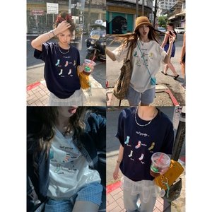 H0539- P35美式高街宽松小众短袖t恤上衣女图片
