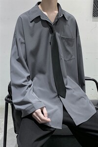 现货夏款港风纯色长袖方领男衬衫电商基地服装城D201-DM13-P40