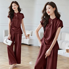 新中式提花显瘦无袖上衣直筒裤两件套24夏季新款气质套装，女装套装/套裙，恋慕依尚