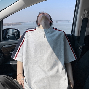 抖音得物高品质二开240克宽松纯棉美式撞色织带短袖T恤SH2518图片