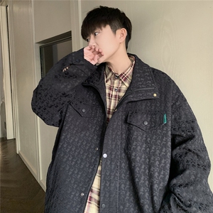 INCLEA美式复古工装外套男春秋新款潮牌压花设计宽松大码夹克图片