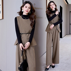 高级感小香风马甲套装女2024春秋通勤气质减龄垂感阔腿长裤三件套，女装套装/套裙，卡杰菲