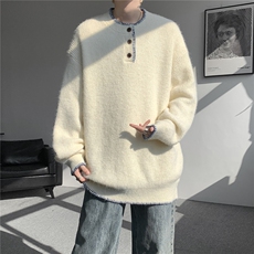 秋冬氛围感慵懒毛衣大码亨利领套头羊毛衫纽扣针织衫外套LM801P55，男装针织衫/毛衣，电商B215