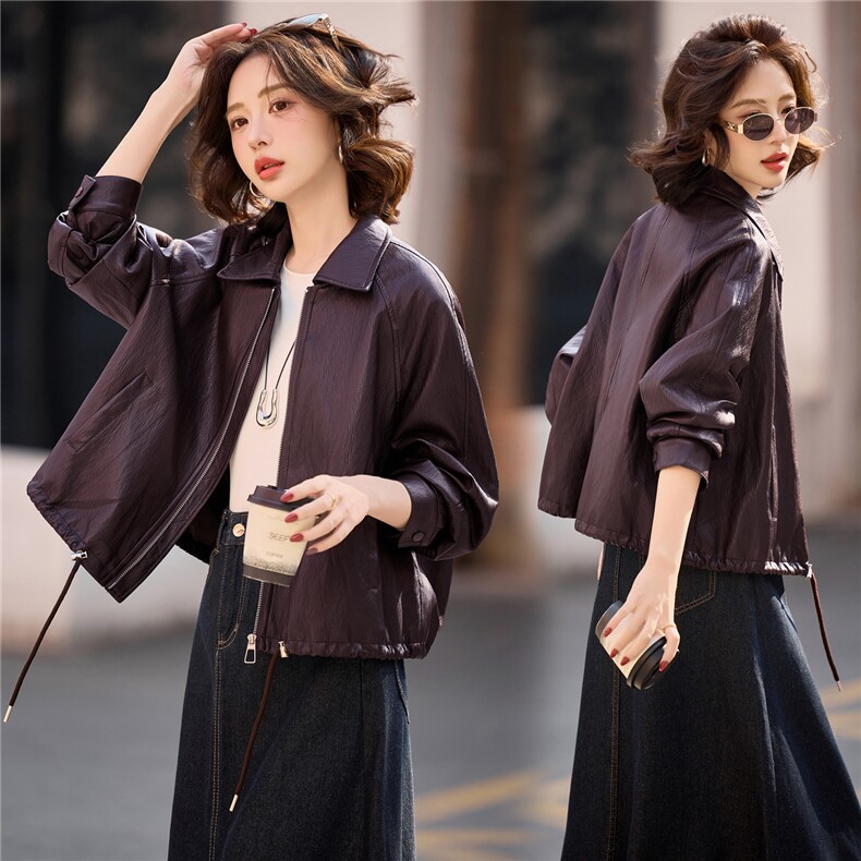 【春季女装新款】2026大量现货时尚休闲金属丝水洗PU皮衣外套，女装皮衣，缘衣格