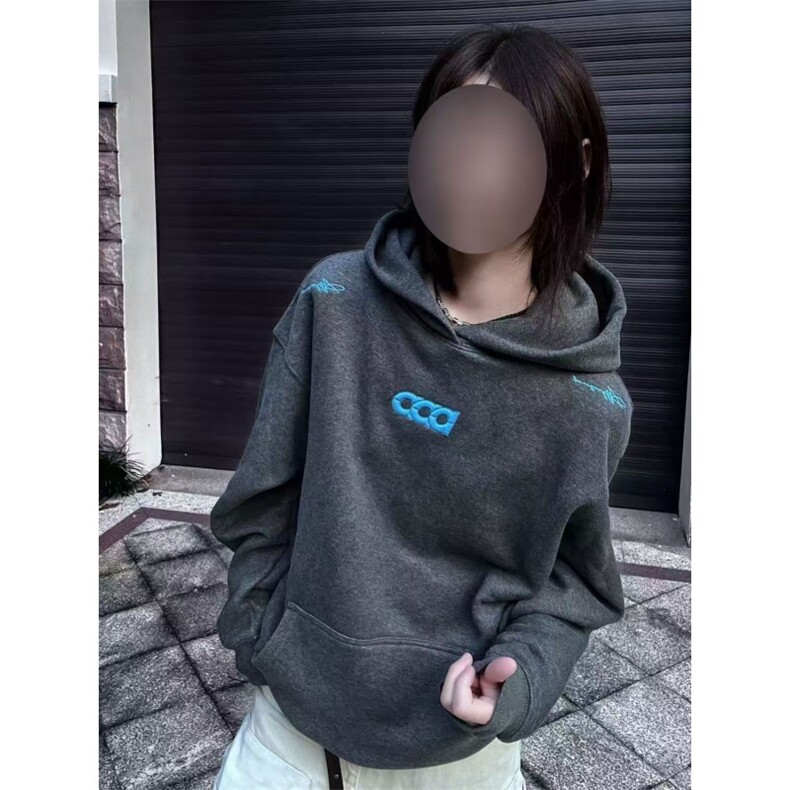 5351-P50原版刺绣袖窿口袋压线后包领情侣风连帽卫衣3色，女装卫衣/绒衫，星座617A-2