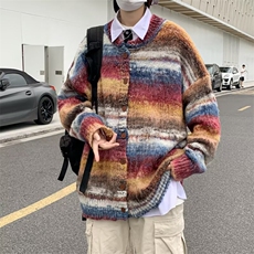 2025秋撞色拼接扎染开衫毛衣男复古针织衫外套MY7310，男装针织衫/毛衣，星座1108
