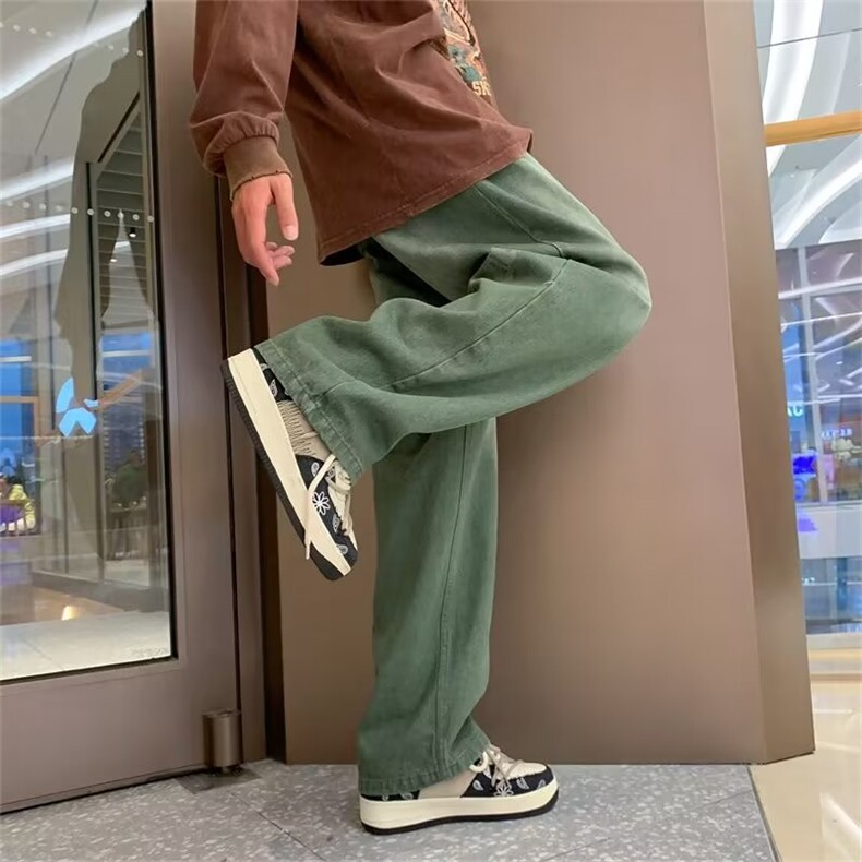 美式复古做旧水洗绿色宽松牛仔裤高街vibe裤子男休闲裤NZ090-P50,男装牛仔裤,星座1103-2