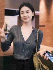 优雅气质V领仿羊毛开衫显瘦修身百搭时尚单品，女装羊毛衫，圣旺供货