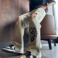 k1080-p55-控78M-5XL现货oversizecleanfit显瘦黄泥牛仔裤破洞，男装牛仔裤，星座116
