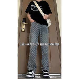 【自拍图·拿图不拿货】提花满印牛仔裤子男女KZT63CC-特P45图片