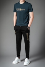 夏季男式短袖长裤透气两件套运动休闲圆领修身t恤套装，男装休闲套装，电商B360