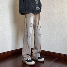 B221美式ins高街小众男女个性款微喇破洞牛仔裤LK23001-P65控88，男装牛仔裤，电商B221