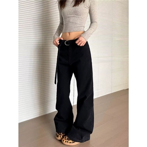 大码美式复古廓形弯刀牛仔裤男女2025新款褶皱宽松阔腿休闲拖地裤图片