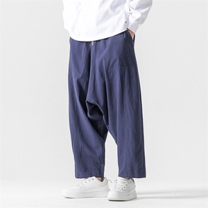 春夏大码风拼接休闲裤复古棉麻哈伦阔腿裤日系K265/P60