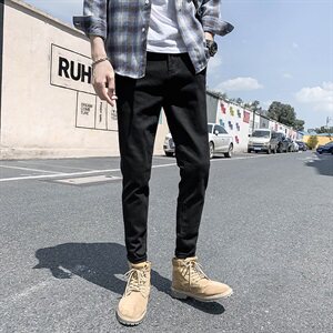 2021秋冬小脚牛仔裤男韩简约修身长裤社会小青年百搭潮A26图片