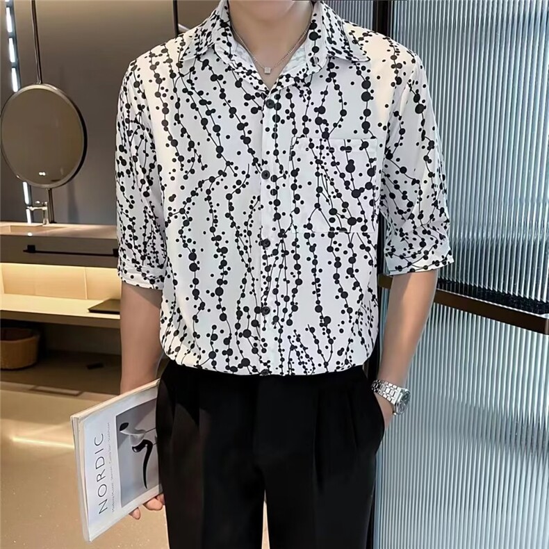 ins气质潮流潮夏季衬衫时尚文艺标准青春流行男七分袖新款日系,男装衬衫,星座1013