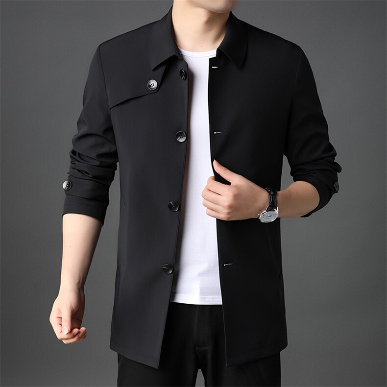 2024年外套男中长款风衣秋季薄款潮流休闲翻领中年男士高端夹克男，男装风衣，钱塘6003A(原)4033A