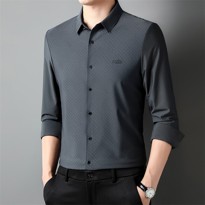 H60150钱塘2020-3中年男士秋季新款商务休闲简约百搭长袖衬衣P83,男装衬衫,钱塘207-3
