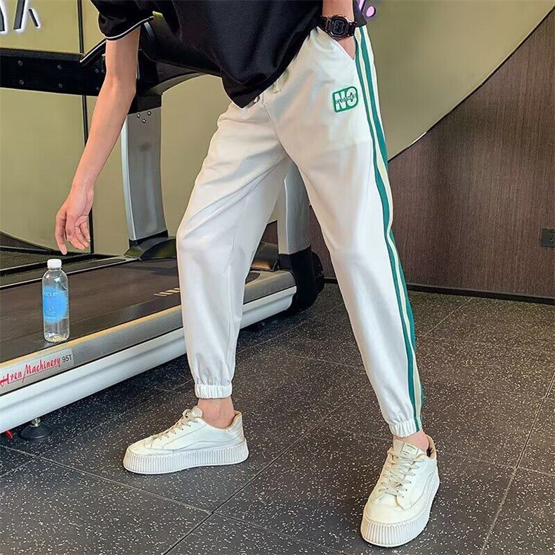 夏季薄款痞帅运动条纹小脚九分新款裤子男裤束潮牌休闲哈伦裤2025,男装休闲裤,星座506A