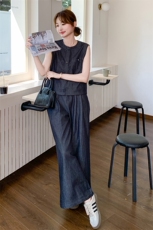休闲气质牛仔马甲阔腿裤套装女夏2025新款ootd穿搭减龄两件套超火，女装套装/套裙，2C323