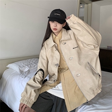 港风夹克男大码M-5XL夹克情侣男女水洗雪花皮衣男JK8741P130控168，男装夹克，星座227-7