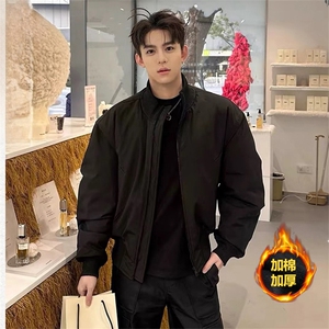 抖音得物 美式潮休闲夹克春季立领纯色复古工装加厚棉服外套MF01图片