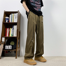 美式高街hiphop冰丝铆钉纽扣冰凉情侣百搭裤K611p55，男装休闲裤，电商D315A
