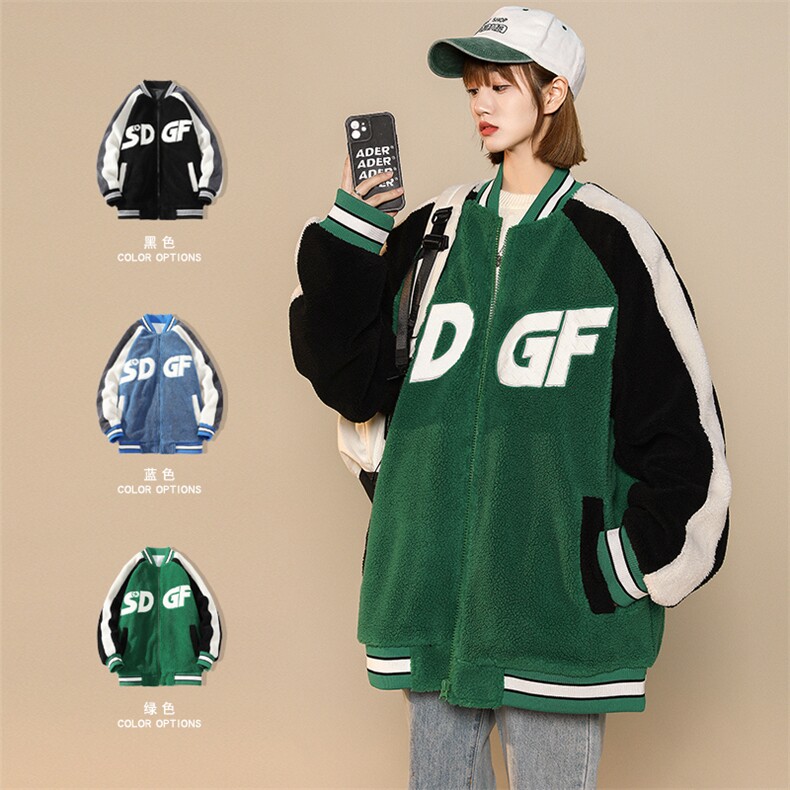 冬款中性风时尚棉衣加绒羊羔绒棒球服外套男女 8108-P120控价158图片