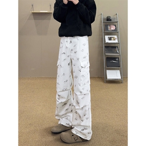 B221美式ins高街宽松直筒印花工装牛仔裤LK25459-特P50控88图片