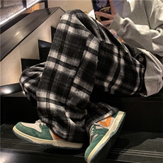 主推秋冬毛呢料格子休闲裤大码宽松直筒长裤子A017K603P58，男装休闲裤，电商A017
